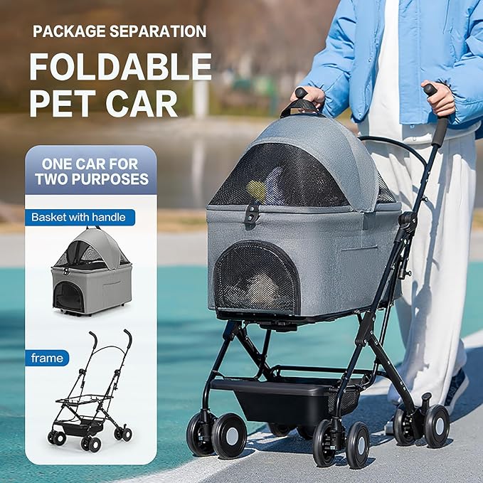3 in 1 Dog Stroller 4 Wheels Folding