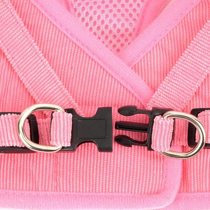 Zunea No Pull Dog Harness and Leash Set for Small Sized Dogs Adjustable Reflective Puppy Boy Girl Vest Harnesses Soft Corduroy Mesh Padded Step-in Cat Harness for Pet Chihuahua Pink S