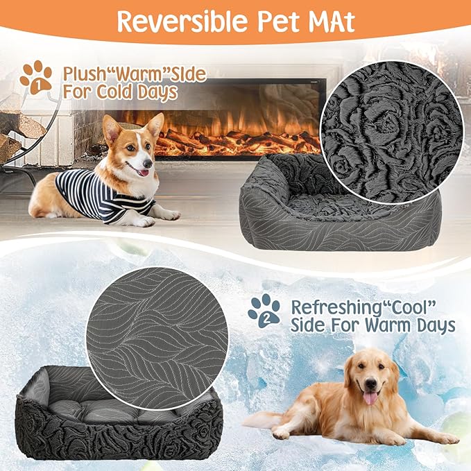 2 in 1 Dog Bed Washable Pet Cooling Beds for Large Medium Small Dogs Cats Orthopedic Reversible Washable Sofa Rectangle Durable Puppy Cuddler Soft Calming Sleeping Bed