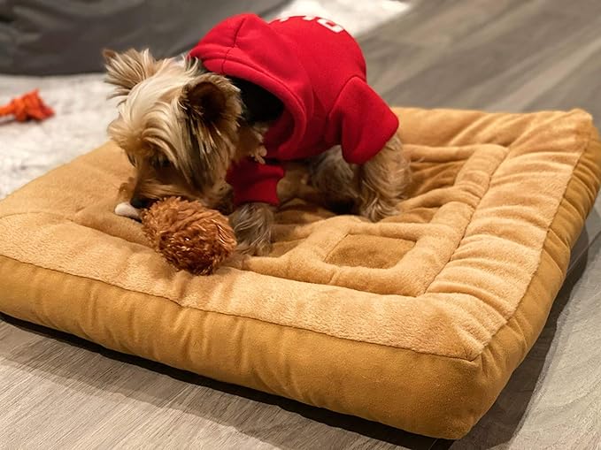 TONBO Soft Plush Small Cute and Cozy Chicken and Waffles Dog Cat Bed, Chicken Crinkle Toy Included, Washer and Dryer Friendly (Brown)