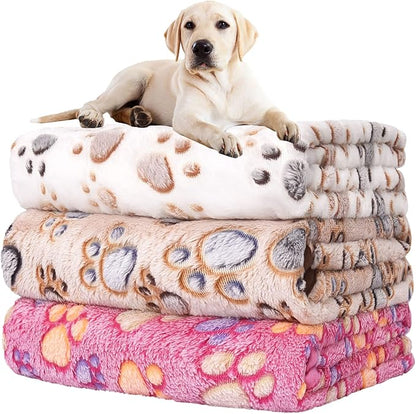 Rezutan Upgraded Dog Blankets for Large Dogs, 3 Pack Dog Cat Blankets Washable 42" x 32", Soft Pet Mat Throw Cover for Kennel Crate Bed, Cute Paw Pattern, Dog Blanket, Pet Blanket