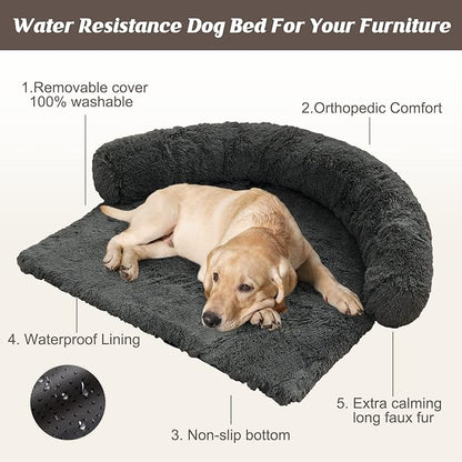 Syalife Shaggy Plush Calming Dog Couch Bed Pet Protector Cover(55"x43"x8", Dark