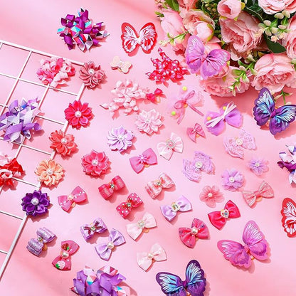 50 Pcs Dog Hair Bows Bulk with Rubber
