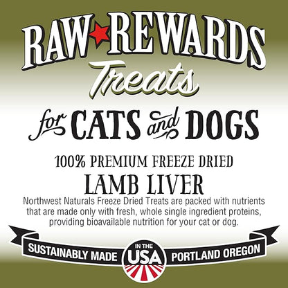 Northwest Naturals Raw Rewards Freeze-Dried Lamb Liver Treats for Dogs and Cats - Bite-Sized Pieces - Healthy, 1 Ingredient, Human Grade Pet Food, All Natural - 3 Oz (Pack of 3) (Packaging May Vary)