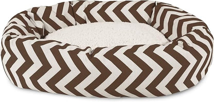 24 inch Chocolate Chevron Sherpa Bagel Dog Bed