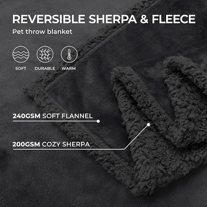 Waterproof Pet Blanket, Liquid Pee Proof Dog Blanket for Sofa Bed Couch, Reversible Sherpa Fleece Furniture Protector Cover for Small Medium Large Dogs Cats, Black X-Large（85" x 57"）