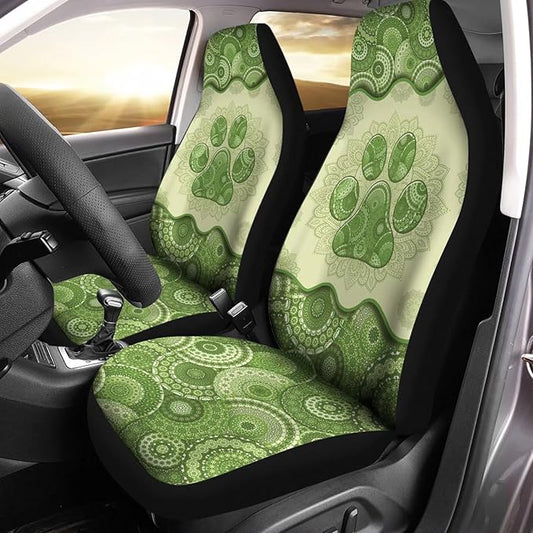 Green Boho Dog Paw Mandala Pattern Bucket Seats Protector 2 for
