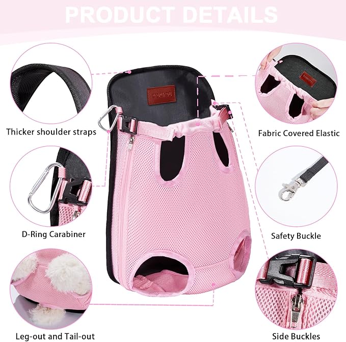 Pet Backpack Carrier for Small Dogs Easy-Fit Dog Backpack Carrier Adjustable Dog Chest Carrier 5-8 Lbs, Pink M