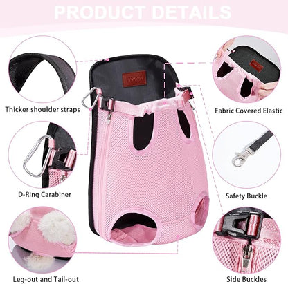 Pet Backpack Carrier for Small Dogs Easy-Fit Dog Backpack Carrier Adjustable Dog Chest Carrier 5-8 Lbs, Pink M