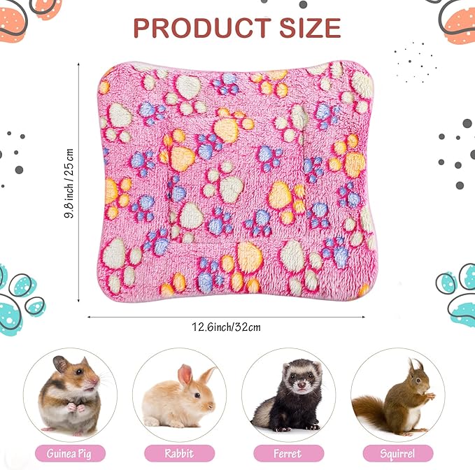 4 Pack Ultra Soft Dog Cat Bed Mat with Cute Prints Reversible Fleece Dog Crate Kennel Pad Cozy Washable Thickened Hamster Guinea Pig Bed Pet Bed Mat for Small Animals (Vivid Color,13 x 10 Inches)