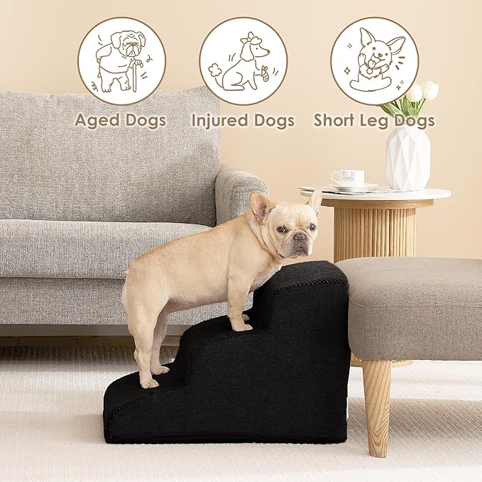 EHEYCIGA Curved Dog Stairs for Small Dogs 15.7" H 3-Step Dog