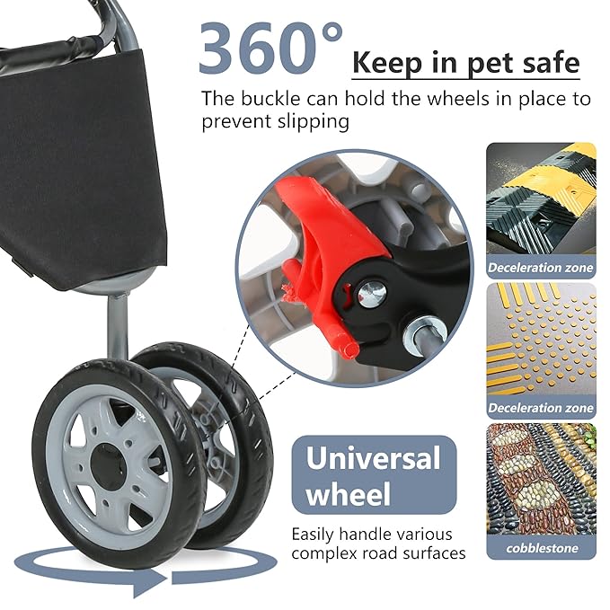 FDW Pet Stroller Foldable Dog Stroller 3-Wheel Durable Cat Jogger Stroller for Small and Medium Dogs Cats with Washable Liner Storage Basket Cup Holder
