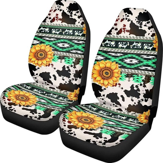UNICEU Tribal Sunflower Car Seat Cover Cow Print 2 pc