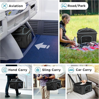 Airline Approved Cat Dog Carrier w Silent Wheel, Pet Carriers for Small Dogs Cats, Soft Travel Carrier Bag w Handle and Shoulder,Ideal for Outdoor (Black)