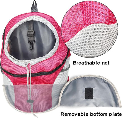 Fhiny Dog Carrier Backpack, Comfortable Doggy Front Backpack Pet Puppy Carrier Travel Pack with Breathable Head Out Design and Padded Shoulder for Walking Biking Hiking Camping (Rose, Large: 9-14lbs)