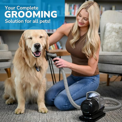 Original Pet Grooming Vacuum Kit with 5 Pet Grooming Tools & 1L Canister - Quiet & Safe Grooming Set for All Dogs, Cats and Pets