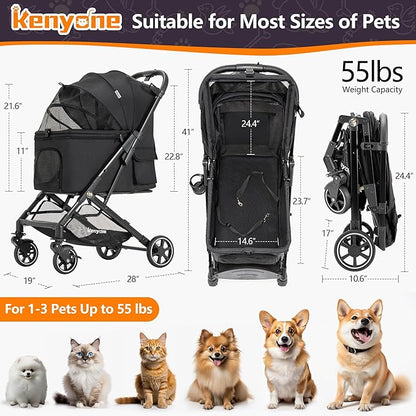 Kenyone Pet Stroller for Small to Medium Dogs Durable Cat Stroller with Lightweight Aluminum Frame