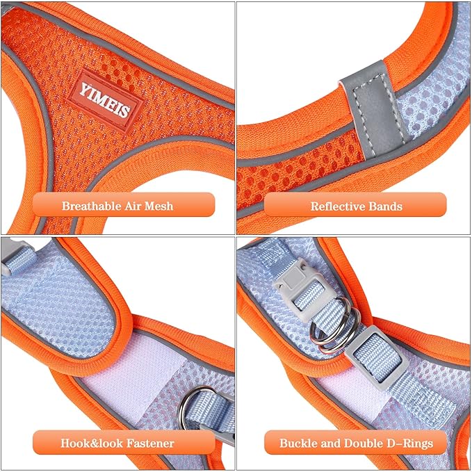 YIMEIS Dog Harness and Leash Set, No Pull Soft Mesh Pet Harness, Reflective Adjustable Puppy Vest for Small Medium Large Dogs, Cats (Orangeblue, Small (Pack of 1)