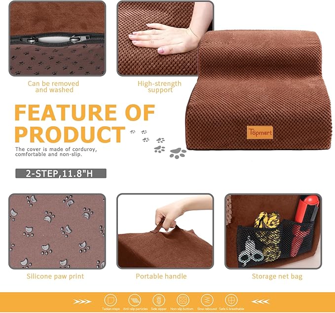 Topmart High Density Foam Pet Steps 2 Tiers 11.8" High,Non-Slip