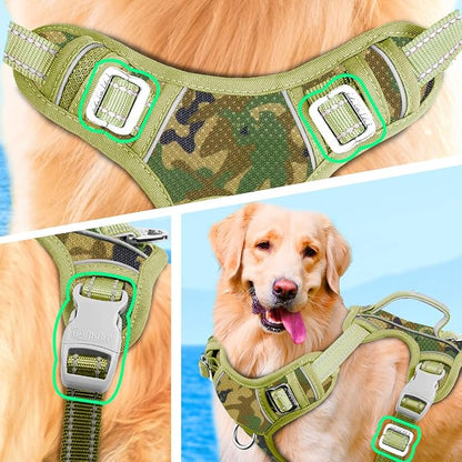 BARKBAY No Pull Dog Harness Large Step in Reflective Dog Harness with Front Clip and Easy Control Handle for Walking Training Running with ID tag Pocket(Camo,M)