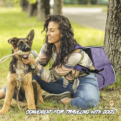 BAGLHER丨Dog Travel Bag Backpack, Airline Approved Pet Supplies Backpack, Dog Travel Backpack with 2 Silicone Collapsible Bowls and 2 Food Baskets Purple