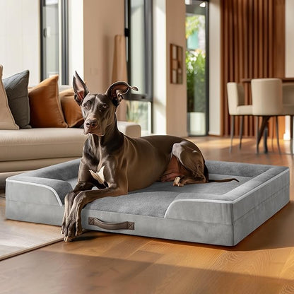 XXL Orthopedic Dog Sofa Bed - Jumbo Pet Couch with Memory Foam, Completely Removable Washable Cover, Waterproof Lining, Nonskid Bottom, Grey - Perfect for Large Breeds