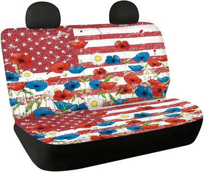 AFPANQZ Flowers USA Flag Back Seat Cover Non-Slip