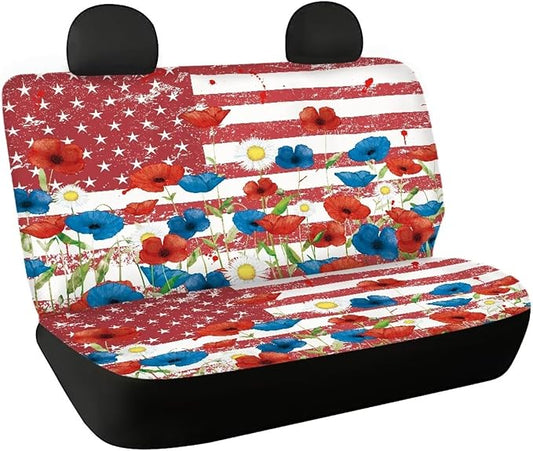 AFPANQZ Flowers USA Flag Back Seat Cover Non-Slip