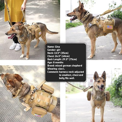 Forestpaw Tactical Dog Harness for Large Dogs,Tactical Dog Collar with Bungee Leash Set,No Pull Military Dog Harness for Dog Walking Training,Adjustable for Medium Large Dogs,Khaki S