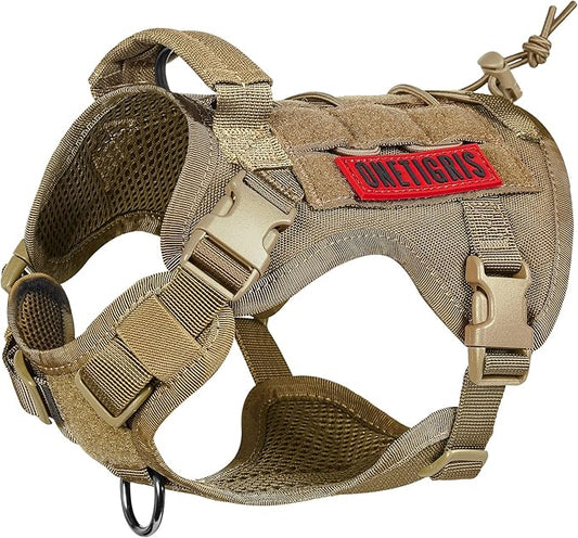 OneTigris Tactical Dog Harness Vest,No-Pull Service Dog Vest with Hook & Loop Panels,Adjustable Dog Vest Harness for Walking Hiking Training(Brown,XXS)