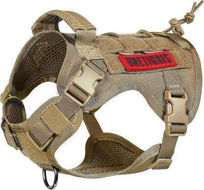 OneTigris Tactical Dog Harness Vest,No-Pull Service Dog Vest with Hook & Loop Panels,Adjustable Dog Vest Harness for Walking Hiking Training(Coyote Brown,XS)