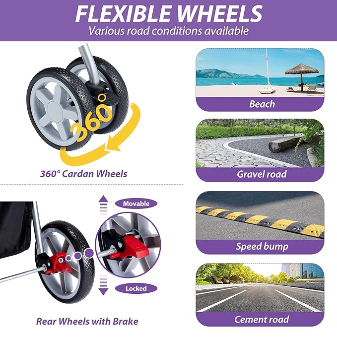 4 Wheels Pet Stroller for Small Medium Dogs Cats 33 lbs