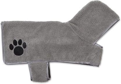 Bone Dry Pet Robe Collection, Embroidered Absorbent Microfiber Bath Robe with Adjustable Closure, for Dogs & Cats, X-Small, Gray