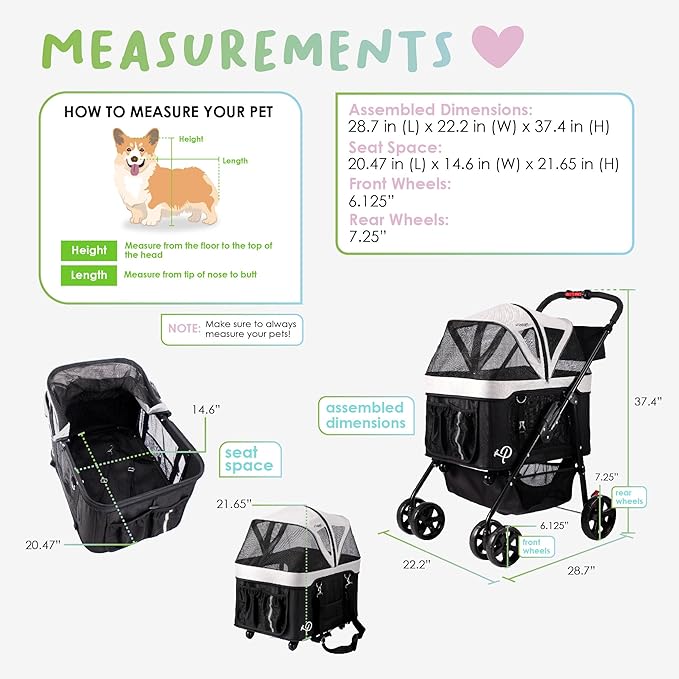 Petique Dynamic Pet Stroller 4-in-1 Travel 55LBS