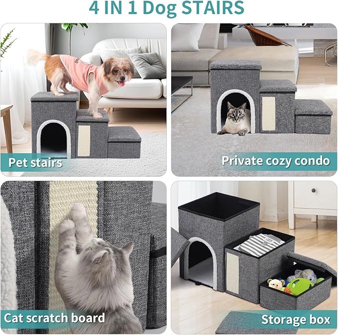 Dog Stairs for Small Medium Dogs and Cats 180LBS,Gray