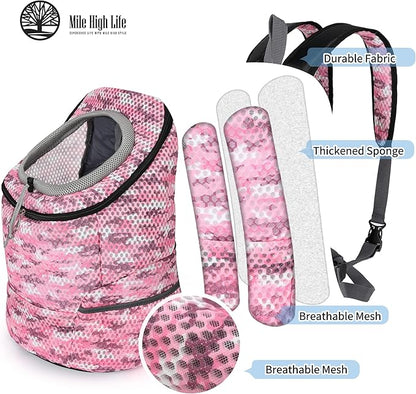 Mile High Life | Hiking Outdoor Pet Carrier Backpack | Kitty Puppy Cat Carrier | Dog Carrier for Small Dogs | Dog Backpack w Breathable Mesh with Soft Padding(Camouflage Pink, Medium (Pack of 1))