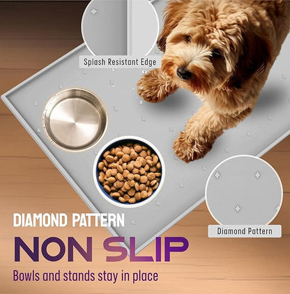 Dog Food Mat - 28x18” Large Cat Food Mat, Raised Edges Dog Mat for Food and Water Prevent Spill, Waterproof Silicone Pet Food Mat for Floors, Easy Clean Dog Bowl Mats for Food and Water