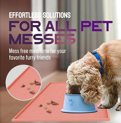 Dog Food Mat - Raised Edges Cat Food Mat Prevent Spills – 100% Waterproof Dog Mat for Food and Water Protect Floors - Easy Clean Dog Bowl Mats for Food and Water, Silicone Pet Food Mat