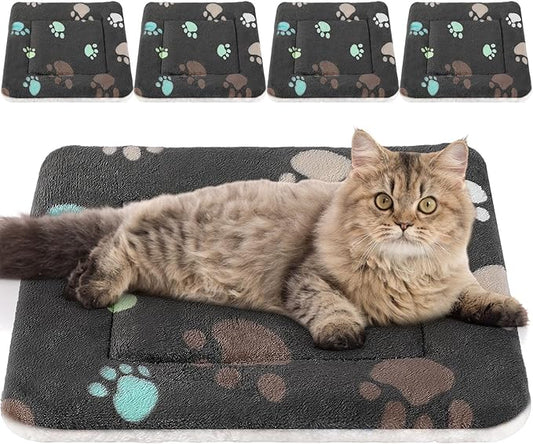 4 Pack Ultra Soft Dog Cat Bed Mat with Cute Prints Reversible Fleece Dog Crate Kennel Pad Cozy Washable Thickened Hamster Guinea Pig Bed Pet Bed Mat for Small Animals (Black,21 x 14 Inches)