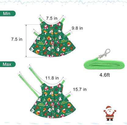 Adjustable Christmas Rabbit Harness and Leash Set, Small Animal Christmas Costume Bunny Clothes Santa Snowman Pattern Outfit for Ferret Guinea Pig Rabbit Bunny Hamster(Green/M)