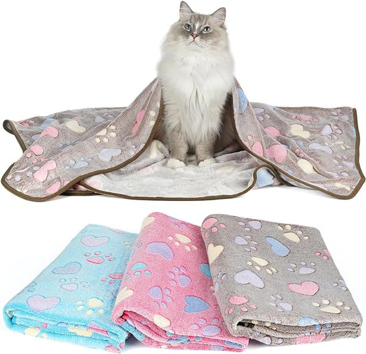 PJYuCien Blankets 1 Pack 3 - Fluffy Premium Fleece Flannel Throw Dog Blanket, Soft Warm Cute Print Cat Blanket, 41"x30" Pet Blankets for Small Medium Large Dog Cat Puppy