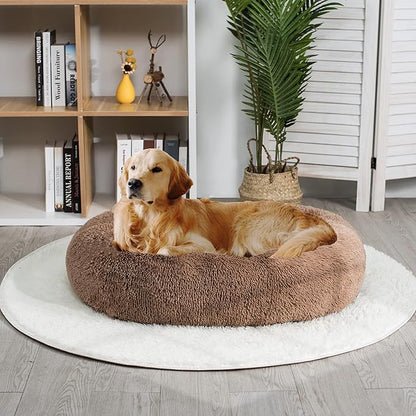 Coohom Oval Calming Donut Cuddler Dog Bed Bed(30"/36"/43") for (XXL(43"x34"x8"), Camel)