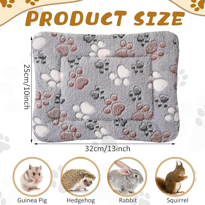 4 Pack Ultra Soft Dog Cat Bed Mat with Cute Prints Reversible Fleece Dog Crate Kennel Pad Cozy Washable Thickened Hamster Guinea Pig Bed Pet Bed Mat for Small Animals (Light Gray,13 x 10 Inches)