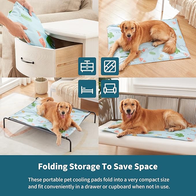 Norvy Pet Cooling Mat Pressure Activated Cooling Mat for Large Dogs 43'' × 32'' Summer Gel Cooling Pad for Kennels Dog Beds Portable Cooling Blanket Water Injection