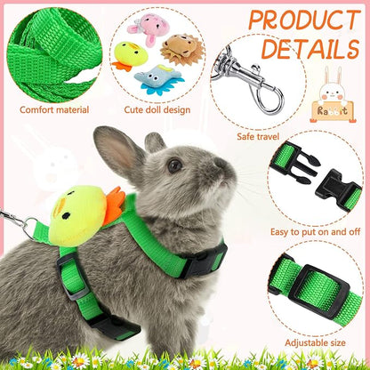 Tondiamo 4 Sets Adjustable Bunny Rabbit Harness and Leash Set Small Pet Cute Vest Harness Leash with Decoration for Bunny Ferret Small Pets (Animals)