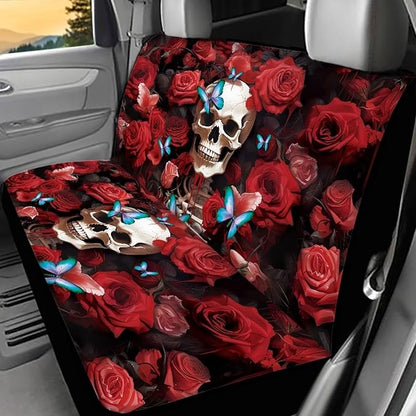 AFPANQZ Red Rose Skull Car Rear Seat Cover Non-Slip Stretch Universal Fit