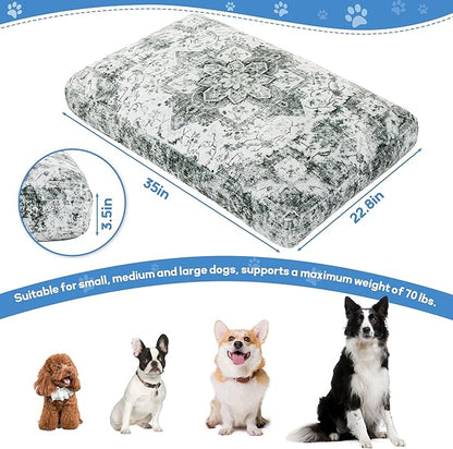 BALAPET Large Dog Bed Boho Style Soft Low-Pile Floral Dog Crate Beds High Density Foam Padded Pet Bed