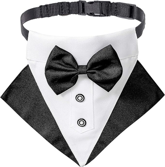 ADOGGYGO Formal Dog Tuxedo Wedding Dog Bandana Collar Dog Collar with Bow Tie Adjustable Dog Bowtie Collar Bandana for Small Medium Large Dog Pet (Medium