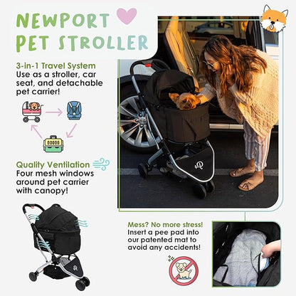 Petique 3-in-1 Newport Pet Stroller (Travel Carrier + Car Seat + Stroller) 360º Front 45LBS –