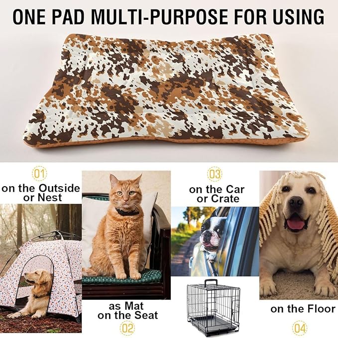 Brown Cow Print Pattern Pet Bed Pad Soft Dog Bed Mat with Anti-Slip Bottom 36 * 24inches
